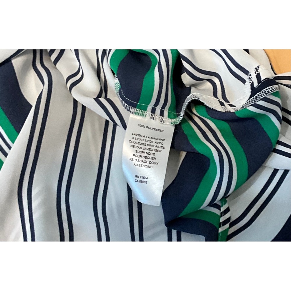 Leonardi Geometric Square Scarf Green Navy Blue White Striped Grid Print - Picture 4 of 5